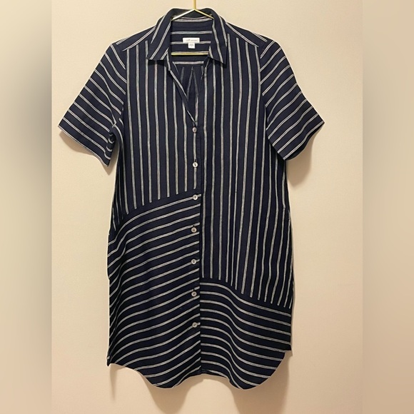 J. Jill Dresses & Skirts - SOLD J. Jill Love Linen Navy/White Button Down Shirt Dress